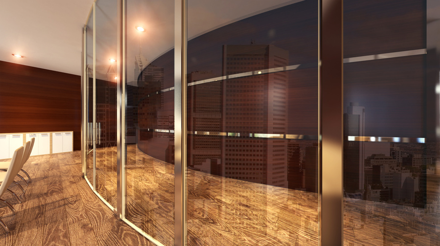 Glass partition in a modern office.